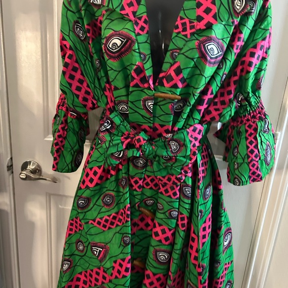 African Print Vibrant Green and Pink Dress! - Picture 2 of 12
